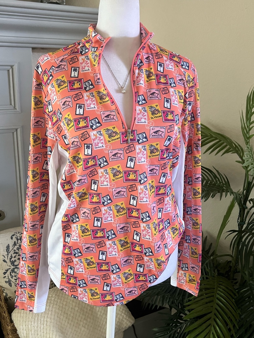 Bermuda Sands Coral Printed Quarter-Zip Pullover